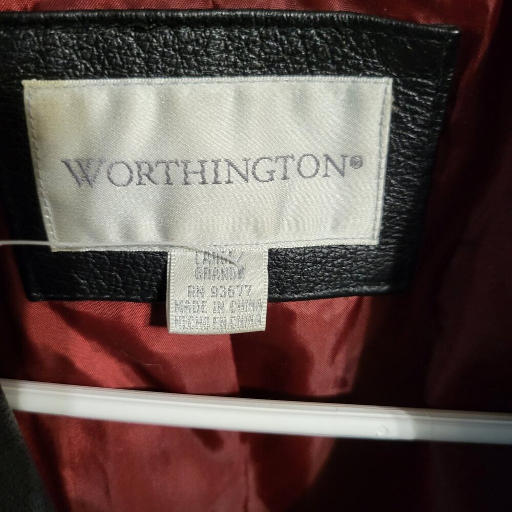 CLASSIC VINTAGE WOMANS WORTHINGTON BLACK LEATHER JACKET SZ L - Picture 7 of 8